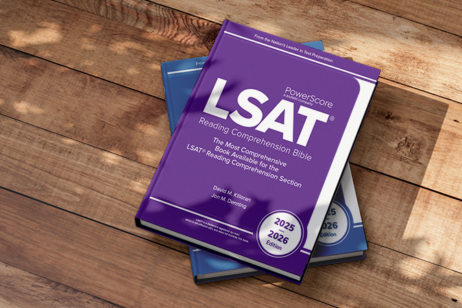 LSAT Bible books sitting on a wooden surface