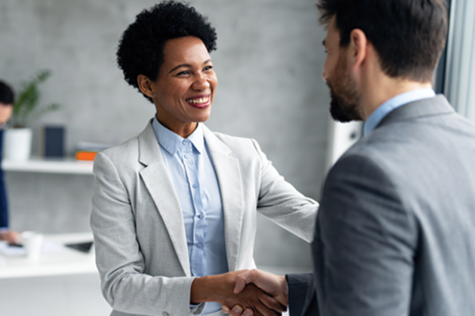 Professional woman shaking hands with a professional man