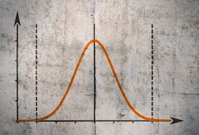 Orange Gauss curve drawn on a textured background