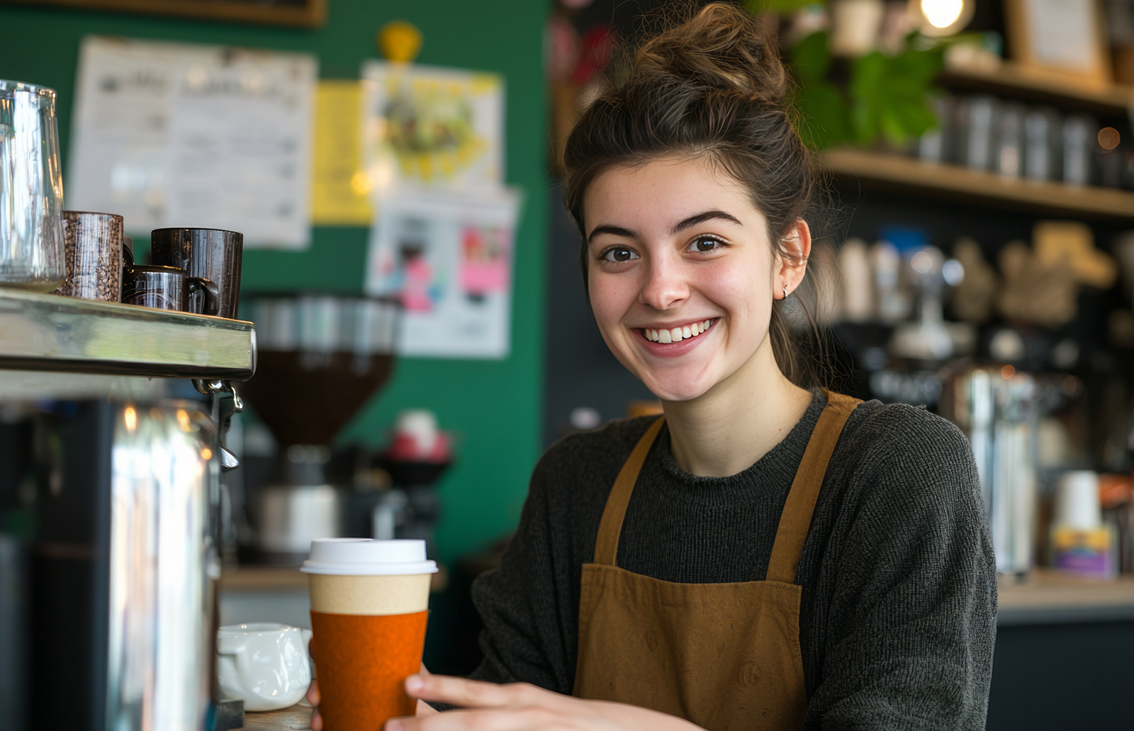 Young woman at work making a coffee