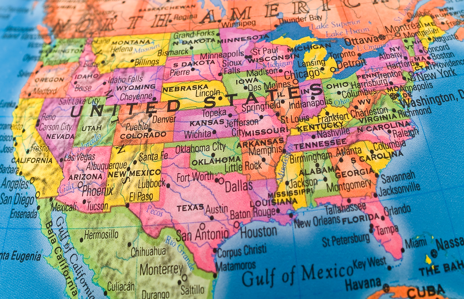 Colorful map of the United States of America