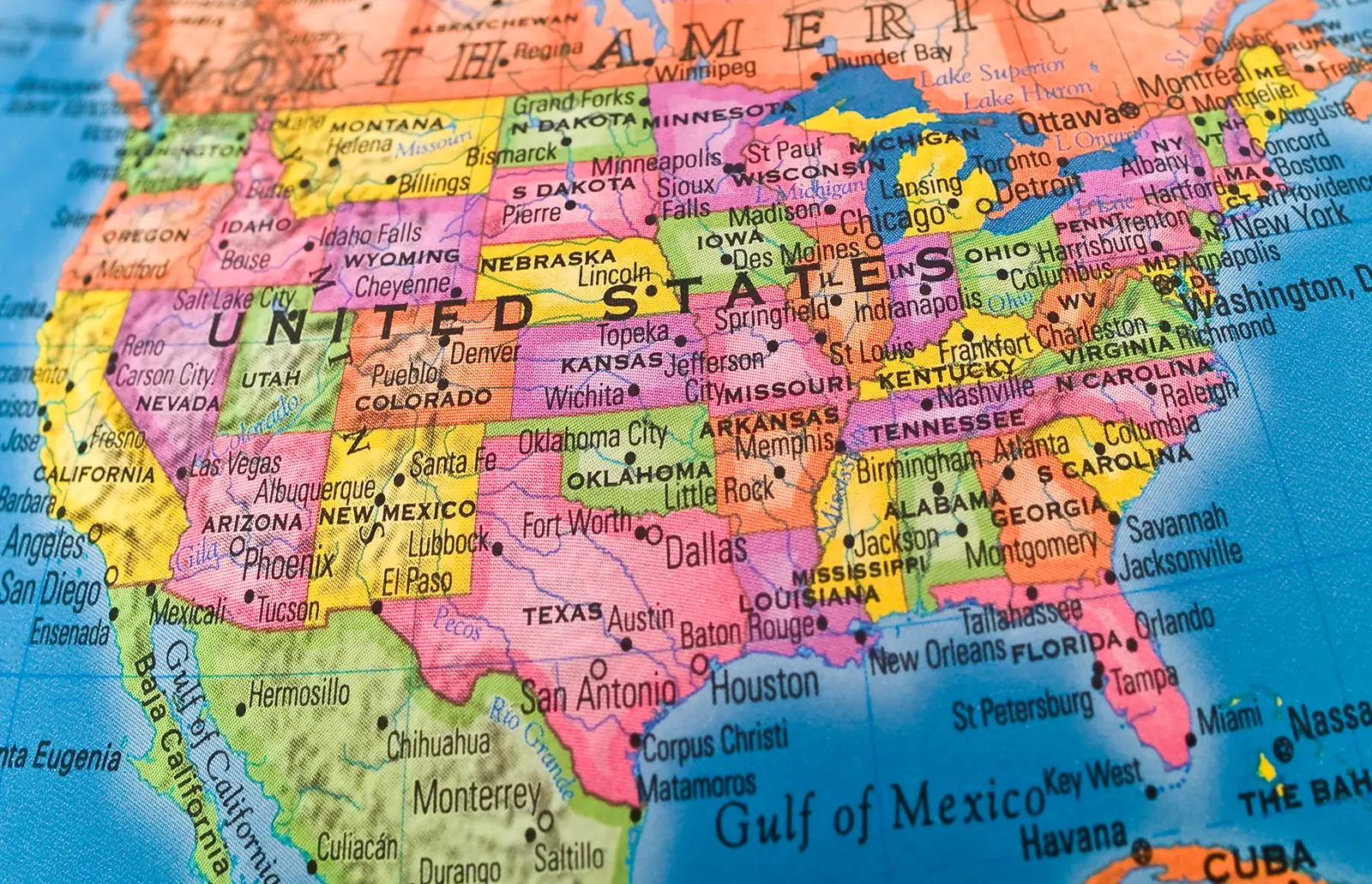 Colorful map of the United States of America