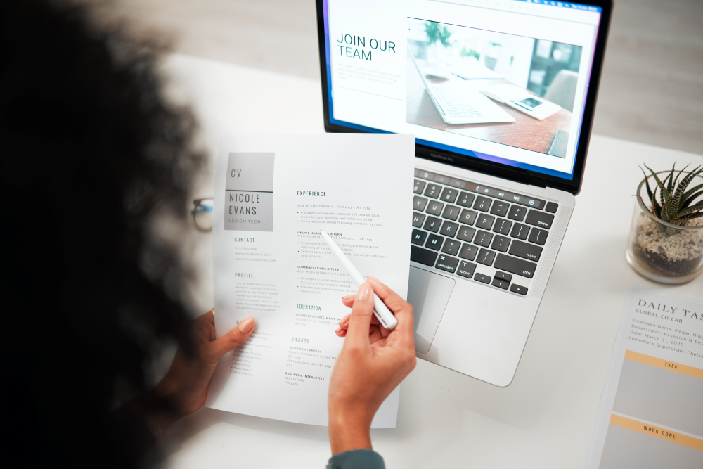 A woman assessing a CV