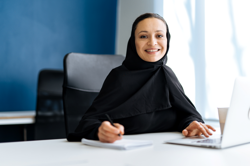 Woman lawyer in Dubai wearing abaja dress