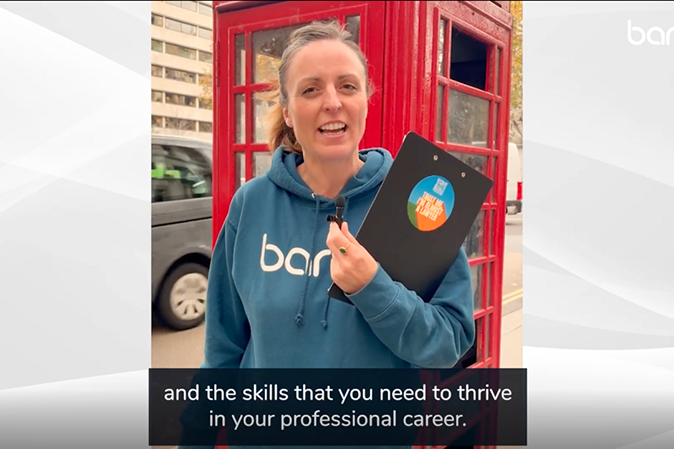 BARBRI's Chief Growth Officer, Lucie Allen, outside a phone booth in London