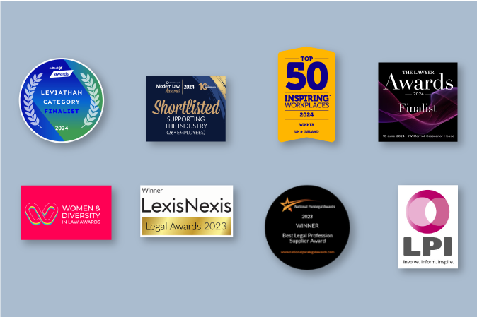 Various badges showing awards received from 2023 to 2024