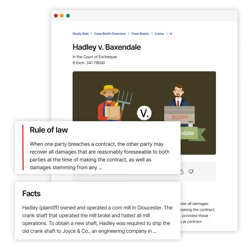 case brief showing the rule of law and facts for Hadley v. Baxendale