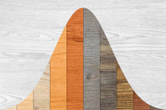 Example of wood grains and shades of orange making a bell curve