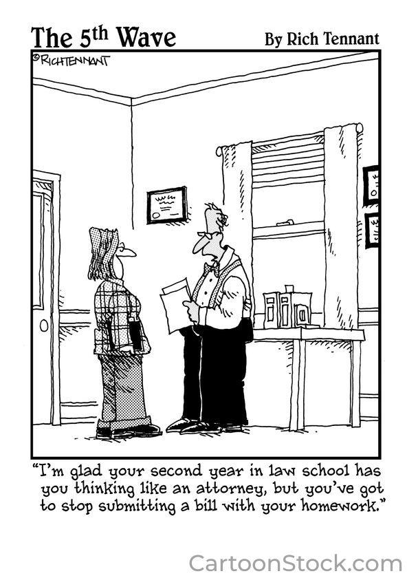 CartoonStock image about how your second year of law school has you thinking like an attorney